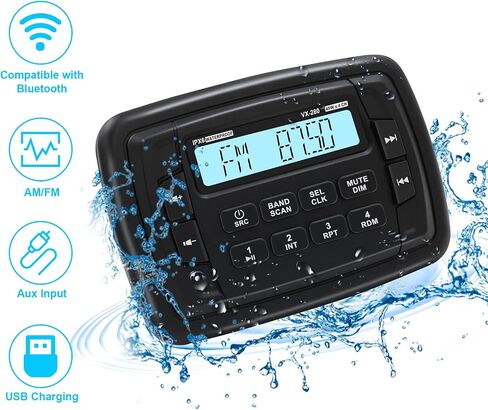 Marine Stereo Radio FM/AM USB for ATV UTV RZR XP900 Motorcycle Boat Golf Cart Truck SPA Powersports Car Vehicles Headunit Sound System Compatible with Bluetooth in Saudi Arabia