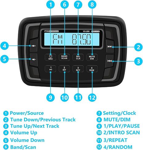 Marine Stereo Radio FM/AM USB for ATV UTV RZR XP900 Motorcycle Boat Golf Cart Truck SPA Powersports Car Vehicles Headunit Sound System Compatible with Bluetooth in Saudi Arabia