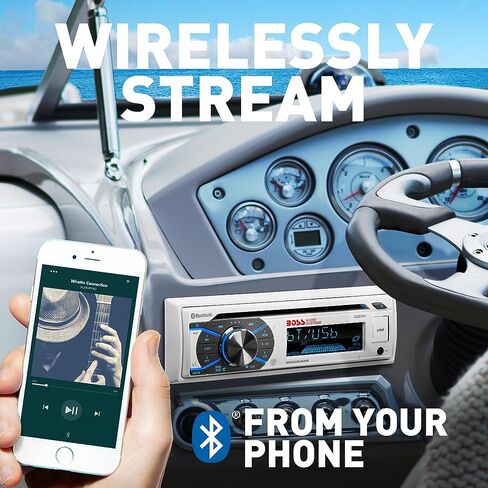 BOSS Audio Systems MR508UABW Marine Boat Stereo - Single Din, Bluetooth Audio and Calling Head Unit, AM/FM Radio Receiver, CD Player, Weatherproof, USB in Saudi Arabia