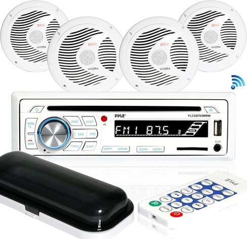 Pyle Marine Stereo Receiver Speaker Kit - In-Dash LCD Digital Console Built-in Bluetooth & Microphone 6.5" Waterproof Speakers (4) w/ MP3/USB/SD/AUX/FM Radio Reader & Remote Control -PLCDBT85MRW in Saudi Arabia