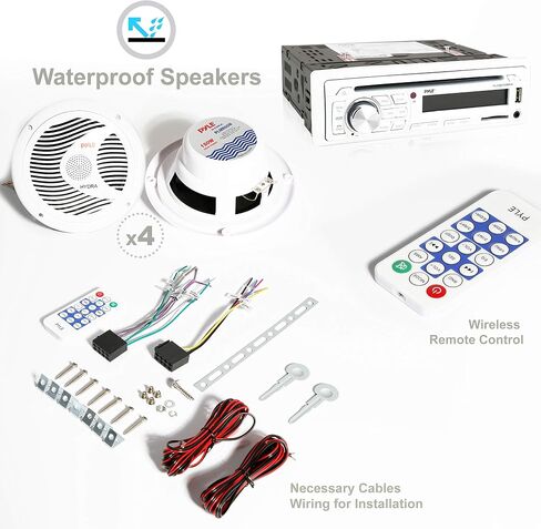 Pyle Marine Stereo Receiver Speaker Kit - In-Dash LCD Digital Console Built-in Bluetooth & Microphone 6.5" Waterproof Speakers (4) w/ MP3/USB/SD/AUX/FM Radio Reader & Remote Control -PLCDBT85MRW in Saudi Arabia