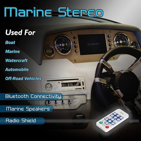 Pyle Marine Stereo Receiver Speaker Kit - In-Dash LCD Digital Console Built-in Bluetooth & Microphone 6.5" Waterproof Speakers (4) w/ MP3/USB/SD/AUX/FM Radio Reader & Remote Control -PLCDBT85MRW in Saudi Arabia
