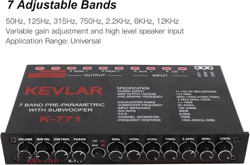 7 Band Car Audio Graphic Equalizer, Variable Gain Adjustment High Level Input EQ, Low Pass Filter, Chassis Graphic Equalizer with Control Volume in Saudi Arabia
