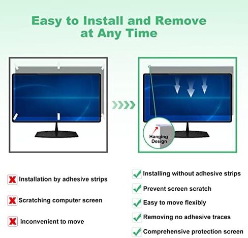 2 Pack 27 Inch Hanging Computer Privacy Screen Filter for 16:9 | Removable Anti Blue Light & UV Protector Shield Reduces Eye Strain, ±30° Privacy Keeps Data Safe, Lightweight for Home Office in Kuwait