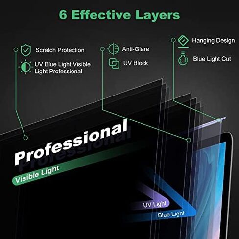 2 Pack 27 Inch Hanging Computer Privacy Screen Filter for 16:9 | Removable Anti Blue Light & UV Protector Shield Reduces Eye Strain, ±30° Privacy Keeps Data Safe, Lightweight for Home Office in Kuwait