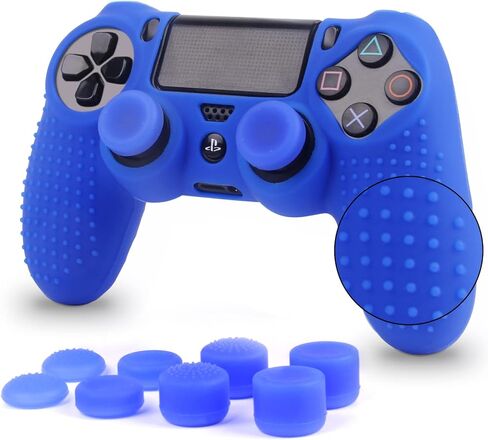 أغطية وحدات التحكم PS4 - أغلفة سيليكون PS4 لجهاز DualShock 4 - ملحقات PS4 حافظة مضادة للانزلاق لجهاز Playstation 4، Slim، Pro - عبوتان من أغلفة وحدات التحكم PS4 - 4 أزواج من مقابض PS4 - أحمر وأزرق in Kuwait