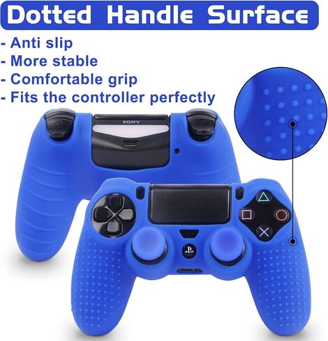 أغطية وحدات التحكم PS4 - أغلفة سيليكون PS4 لجهاز DualShock 4 - ملحقات PS4 حافظة مضادة للانزلاق لجهاز Playstation 4، Slim، Pro - عبوتان من أغلفة وحدات التحكم PS4 - 4 أزواج من مقابض PS4 - أحمر وأزرق in Kuwait