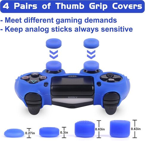 أغطية وحدات التحكم PS4 - أغلفة سيليكون PS4 لجهاز DualShock 4 - ملحقات PS4 حافظة مضادة للانزلاق لجهاز Playstation 4، Slim، Pro - عبوتان من أغلفة وحدات التحكم PS4 - 4 أزواج من مقابض PS4 - أحمر وأزرق in Kuwait