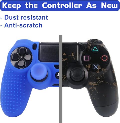 أغطية وحدات التحكم PS4 - أغلفة سيليكون PS4 لجهاز DualShock 4 - ملحقات PS4 حافظة مضادة للانزلاق لجهاز Playstation 4، Slim، Pro - عبوتان من أغلفة وحدات التحكم PS4 - 4 أزواج من مقابض PS4 - أحمر وأزرق in Kuwait
