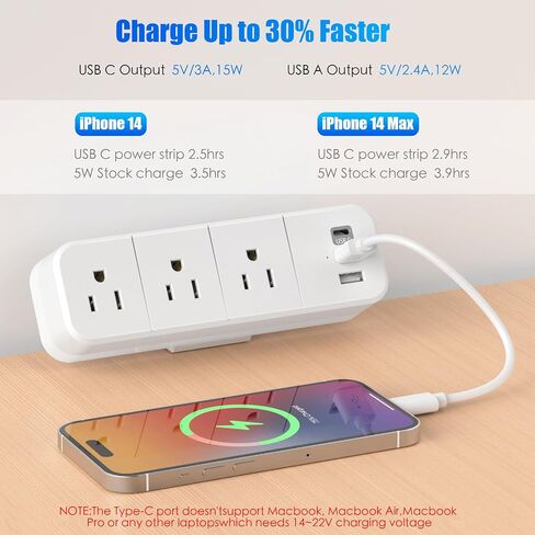 Desk Clamp Power Strip with 2 USB-A and 1 USB-C Ports, 3 AC Outlets, 6ft Cord, Fits 1.6-inch Tabletop Edge, Desk Mount Charging Power Station, Desk Surge Protector, Office Organizers for Desk in Saudi Arabia