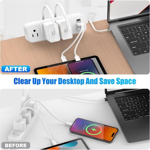 Desk Clamp Power Strip with 2 USB-A and 1 USB-C Ports, 3 AC Outlets, 6ft Cord, Fits 1.6-inch Tabletop Edge, Desk Mount Charging Power Station, Desk Surge Protector, Office Organizers for Desk in Saudi Arabia