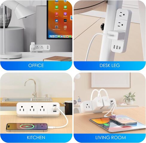 Desk Clamp Power Strip with 2 USB-A and 1 USB-C Ports, 3 AC Outlets, 6ft Cord, Fits 1.6-inch Tabletop Edge, Desk Mount Charging Power Station, Desk Surge Protector, Office Organizers for Desk in Saudi Arabia