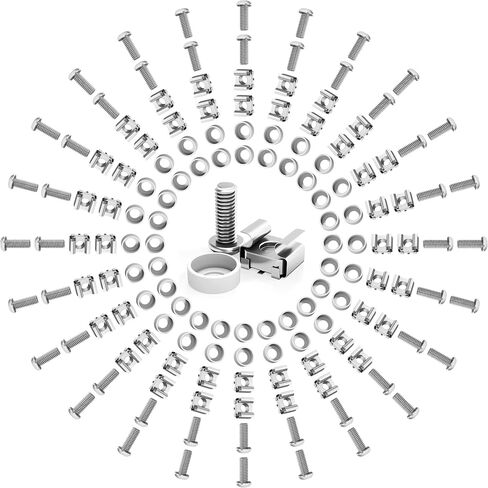 M6 x 16mm Rack Mount Cage Nuts, Screws and Washers - 50 Pack for Server Cabinets, Shelves, Routers - Self-Locking Cable Ties in Kuwait