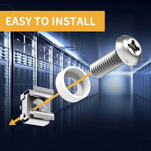 M6 x 16mm Rack Mount Cage Nuts, Screws and Washers - 50 Pack for Server Cabinets, Shelves, Routers - Self-Locking Cable Ties in Kuwait