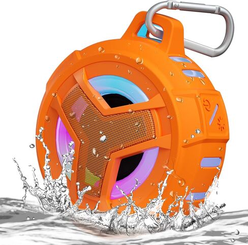 EBODA Bluetooth Shower Waterproof Speaker Portable Gifts for Kayak Teens | IP67 Small Mini Speakers with LED Light, Floating, 2000mAh, True Wireless Stereo for Hiking, Beach, Stuff for Boys Men-Black in Kuwait