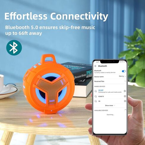 EBODA Bluetooth Shower Waterproof Speaker Portable Gifts for Kayak Teens | IP67 Small Mini Speakers with LED Light, Floating, 2000mAh, True Wireless Stereo for Hiking, Beach, Stuff for Boys Men-Black in Kuwait