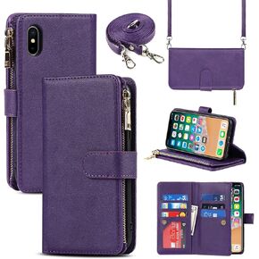 حافظة هاتف Jaorty Crossbody لهاتف iPhone Xs/X مع حامل بطاقة للنساء، حافظة iPhone Xs مع حزام حبل للرجال، مشبك مغناطيسي من جلد البولي يوريثان مع مسند 5.8 بوصة، أحمر in Kuwait