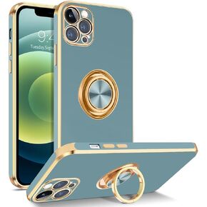 BENTOBEN for iPhone 12 Pro Case with 360° Ring Holder, Shockproof Slim Kickstand Magnetic Support Car Mount Women Men Non-Slip Protective Phone Case for iPhone 12 Pro 6.1", Black/Gold