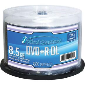 Optical Quantum 8X 8.5GB DVD+R قرص فارغ مزدوج الطبقة أبيض مركز حراري قابل للطباعة، 50 قطعة in Kuwait