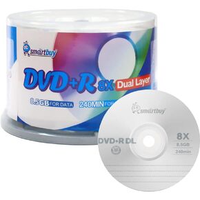 Smartbuy 8.5 جيجابايت/240 دقيقة 8X DVD+R DL قرص فارغ بطبقة مزدوجة بشعار (300 قرص) | DVD+R DL طبقة مزدوجة، شعار العلامة التجارية العلوي، غير قابل للطباعة، بيانات الفيديو، موسيقى، قرص وسائط فارغ قابل للتسجيل، تغليف علبة الكيك المغزلية in Kuwait