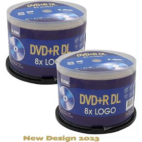 DVD+R DL Double Layer Logo 8X 8.5GB 240min Video – LSK Media Logo Top, 100 Discs, 2-Pack, 50 Pack in Spindle | Blank DVDs for Burning Video | DVD Discs Blank | Recordable DVDs