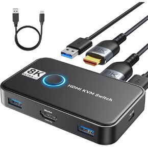 8K KVM Switch HDMI 2 Port Box，8K@60HZ USB and HDMI Switch for 2 Computers Share 1 HD Monitor Keyboard and Mouse, with 2 USB 3.0 and 2 HDMI Cables in Kuwait