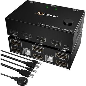 KCEVE KVM Switch 2 Ports, HDMI USB 3.0 KVM Switcher Box with EDID-Emulator Function, Support 4K@60Hz Resolution for 2 Computers Share Mouse Keyboard and Monitor