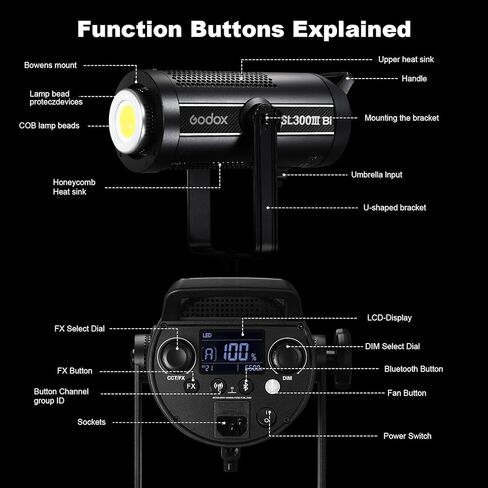 Godox SL300IIIBI إضاءة LED أحادية اللون مستمرة 330 واط 2800-6500 كيلو 90,500 لوكس لإنتاج الاستوديو والأفلام التلفزيونية in Kuwait