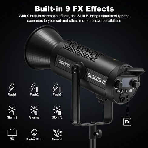 Godox SL300IIIBI إضاءة LED أحادية اللون مستمرة 330 واط 2800-6500 كيلو 90,500 لوكس لإنتاج الاستوديو والأفلام التلفزيونية in Kuwait