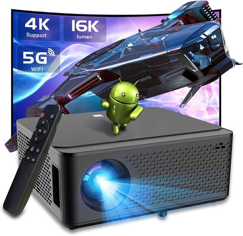 جهاز عرض GINCSRI 4K يدعم نظام أندرويد مع واي فاي وبلوتوث أصلي 1080P 16000L جهاز عرض ذكي عالي الدقة في الهواء الطلق جهاز عرض المسرح المنزلي in Kuwait