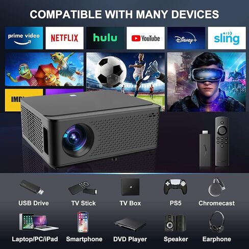 جهاز عرض GINCSRI 4K يدعم نظام أندرويد مع واي فاي وبلوتوث أصلي 1080P 16000L جهاز عرض ذكي عالي الدقة في الهواء الطلق جهاز عرض المسرح المنزلي in Kuwait