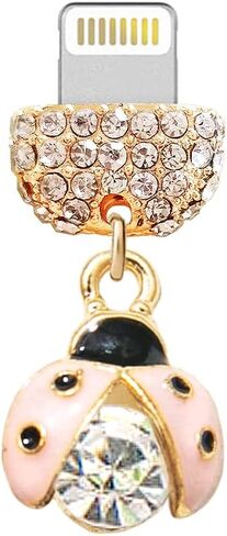 ELISE & FONDA CP505 USB Charging Port Crystal Anti Dust Plug 3D Tiny Ladybug Phone Charm for iPhone 13/12/11/ XS MAX/XR/X/8 Plus/7/6S/8/SE iPad iPod ( Pink ) in Saudi Arabia