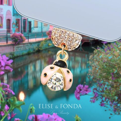 ELISE & FONDA CP505 USB Charging Port Crystal Anti Dust Plug 3D Tiny Ladybug Phone Charm for iPhone 13/12/11/ XS MAX/XR/X/8 Plus/7/6S/8/SE iPad iPod ( Pink ) in Saudi Arabia