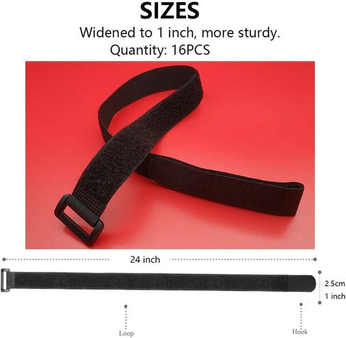 Cable Straps 1 Inch Wide, 18 Inch Cinch Straps 16 Pack - Hook and Loop Straps, Adjustable Fastening Straps, Multipurpose Cable Ties in Kuwait