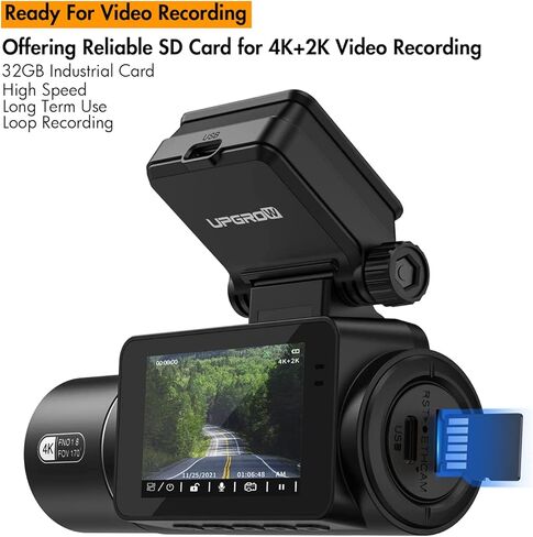 GREVCEUX Dash Cam أمامية وخلفية 4K+2K، كاميرا داش ثنائية القناة للسيارات، بطاقة TF سعة 32 جيجابايت، شاشة IPS 2.2 بوصة، رؤية ليلية، زاوية واسعة 170 درجة، WDR، وضع انتظار 24 ساعة in Kuwait