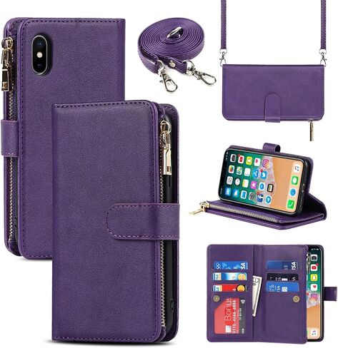حافظة هاتف Jaorty Crossbody لهاتف iPhone Xs/X مع حامل بطاقة للنساء، حافظة iPhone Xs مع حزام حبل للرجال، مشبك مغناطيسي من جلد البولي يوريثان مع مسند 5.8 بوصة، أحمر in Kuwait