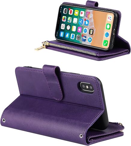 حافظة هاتف Jaorty Crossbody لهاتف iPhone Xs/X مع حامل بطاقة للنساء، حافظة iPhone Xs مع حزام حبل للرجال، مشبك مغناطيسي من جلد البولي يوريثان مع مسند 5.8 بوصة، أحمر in Kuwait