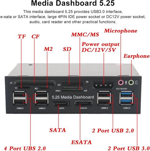 لوحة أجهزة الوسائط 5.25 بوصة، واجهة USB3.0 واجهة SATA، سرعة نقل 5 جيجابت في الثانية، دعم بطاقة الذاكرة 256 جيجابت، مؤشرات LED مناسبة لـ M2 Tf MMC MS in Saudi Arabia
