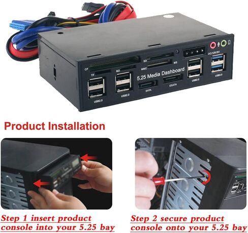 لوحة أجهزة الوسائط 5.25 بوصة، واجهة USB3.0 واجهة SATA، سرعة نقل 5 جيجابت في الثانية، دعم بطاقة الذاكرة 256 جيجابت، مؤشرات LED مناسبة لـ M2 Tf MMC MS in Saudi Arabia