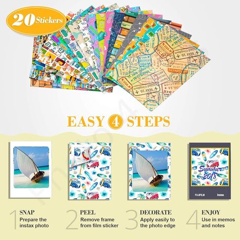 5X Fujifilm instax Mini Instant Film (100 Exposures) + 20 Sticker Frames for Fuji Instax Prints Travel Package in Saudi Arabia