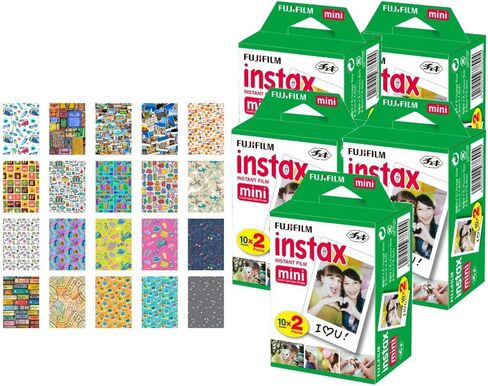 5X Fujifilm instax Mini Instant Film (100 Exposures) + 20 Sticker Frames for Fuji Instax Prints Travel Package in Saudi Arabia