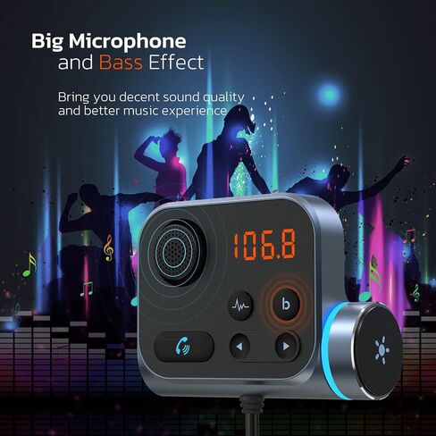 جهاز إرسال FM بلوتوث للسيارة من Nulaxy، محول بلوتوث للسيارة مع مشبك فتحة تهوية، راديو السيارة بلوتوث بدون استخدام اليدين، شحن سريع QC3.0، إلغاء الضوضاء مع ميكروفون كبير وتعزيز الجهير، بطاقة TF/AUX-KM21 in Kuwait