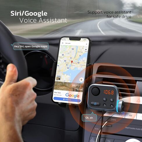 جهاز إرسال FM بلوتوث للسيارة من Nulaxy، محول بلوتوث للسيارة مع مشبك فتحة تهوية، راديو السيارة بلوتوث بدون استخدام اليدين، شحن سريع QC3.0، إلغاء الضوضاء مع ميكروفون كبير وتعزيز الجهير، بطاقة TF/AUX-KM21 in Kuwait