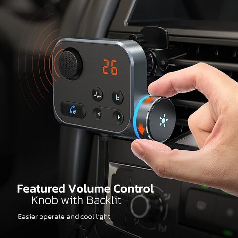 جهاز إرسال FM بلوتوث للسيارة من Nulaxy، محول بلوتوث للسيارة مع مشبك فتحة تهوية، راديو السيارة بلوتوث بدون استخدام اليدين، شحن سريع QC3.0، إلغاء الضوضاء مع ميكروفون كبير وتعزيز الجهير، بطاقة TF/AUX-KM21 in Kuwait