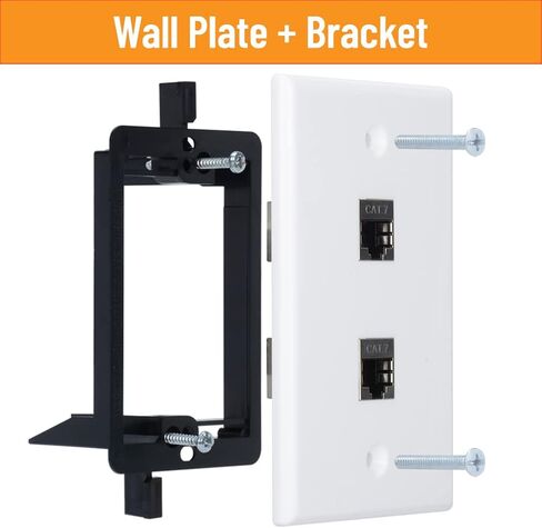 CAT7 RJ45 Inline Coupler Keystone Jack Wall Plate with Low Voltage Mounting Bracket, Metal Shielded 1 Port Cat7 Ethernet Cable Wall Plate Shielded Female to Female 1 Set in Kuwait