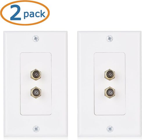 Cable Matters 2-Pack 1-Port TV Cable Wall Plate, Coax Wall Plate, White | Single Gang Wall Plate, F-Type Coax Coupler, Screws Included in Kuwait
