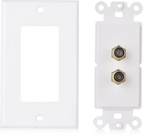 Cable Matters 2-Pack 1-Port TV Cable Wall Plate, Coax Wall Plate, White | Single Gang Wall Plate, F-Type Coax Coupler, Screws Included in Kuwait