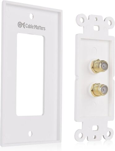 Cable Matters 2-Pack 1-Port TV Cable Wall Plate, Coax Wall Plate, White | Single Gang Wall Plate, F-Type Coax Coupler, Screws Included in Kuwait