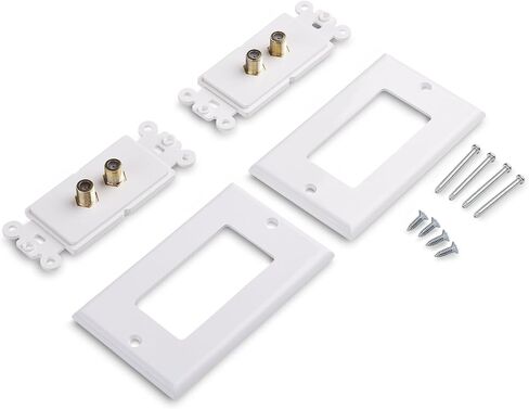 Cable Matters 2-Pack 1-Port TV Cable Wall Plate, Coax Wall Plate, White | Single Gang Wall Plate, F-Type Coax Coupler, Screws Included in Kuwait