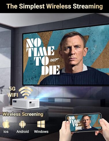 جهاز عرض واي فاي 5G، جهاز عرض FHD اصلي 1080P 4K 9500 لومن مع شاشة عاكسة لاسلكية، متوافق مع عصا التلفزيون/HDMI/مشغل دي في دي/ايه في للافلام الداخلية والخارجية [معبأ بشاشة عرض 120 انش] in Kuwait